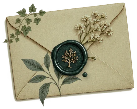 The Edition 03 envelope: aged paper, sealed with a green tree seal
