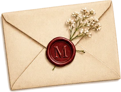 The Edition 02 envelope: cream, sealed with a red M